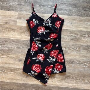 Floral Black and Red Dress